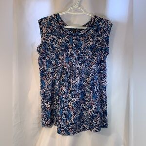 Motherhood Maternity Blue Floral Sleeveless Blouse Gathered Small **see note **
